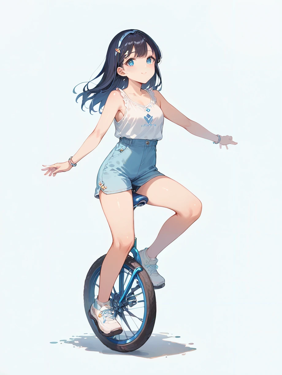 score_9, score_8_up, score_7_up,source_anime, high res image,masterpiece,best quality,(adult woman:1.0),cute face,clear skin,shiny hair,ultra detailed eyes,simple background,
 <lora:unicycle_pony_V1.0:1> unicycle, riding