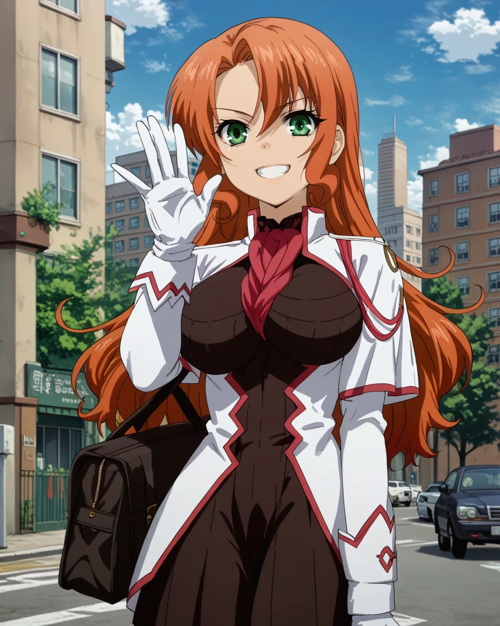 score_9,score_8_up,score_7_up,source_anime,
day,city,
Rebecca_Randall,1girl,solo,large breasts,
school uniform,
looking_at_viewer,
standing,grin,waving,<lora:Rebecca_Randall_PONY:1>,