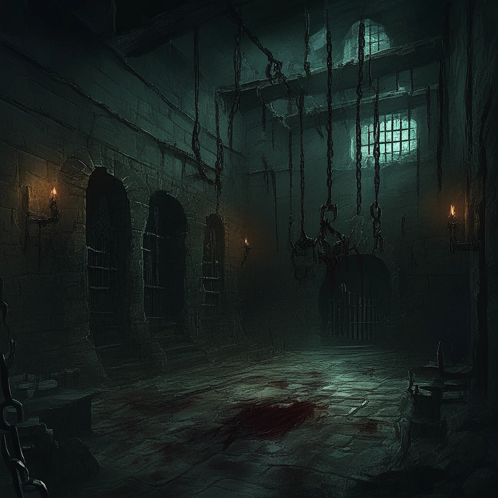 Profetsomb, Chain, dark, blood, ruins, indoors, scenery,