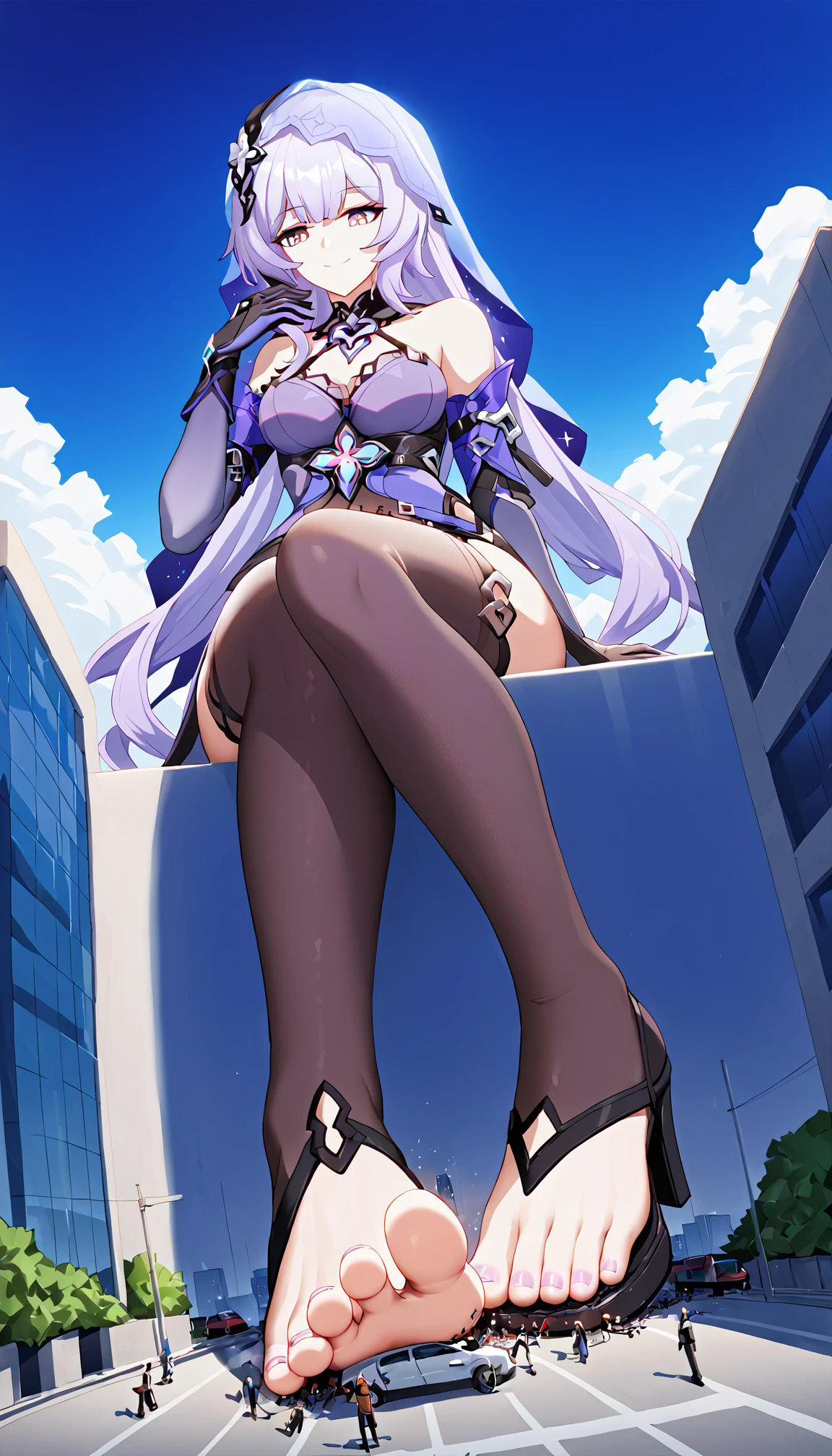 (Masterpiece), Best Quality, ultra-detailed, 1girl( mona_tpa, mcdonald's, purple hair, aqua eyes, empty  eye, small breasts), blank face, parted lips, solo,  nose blush, blush, witch hat, stairs, shrine, lens flare, star_(symbol) pantyhose(torn), pussy, highly detailed, absurdres, indoor, night time, floor, straddle, sitting on floor, arms up, spread legs, Sexy waist teasing, come-on, temptation , love juice flows out of her pussy 