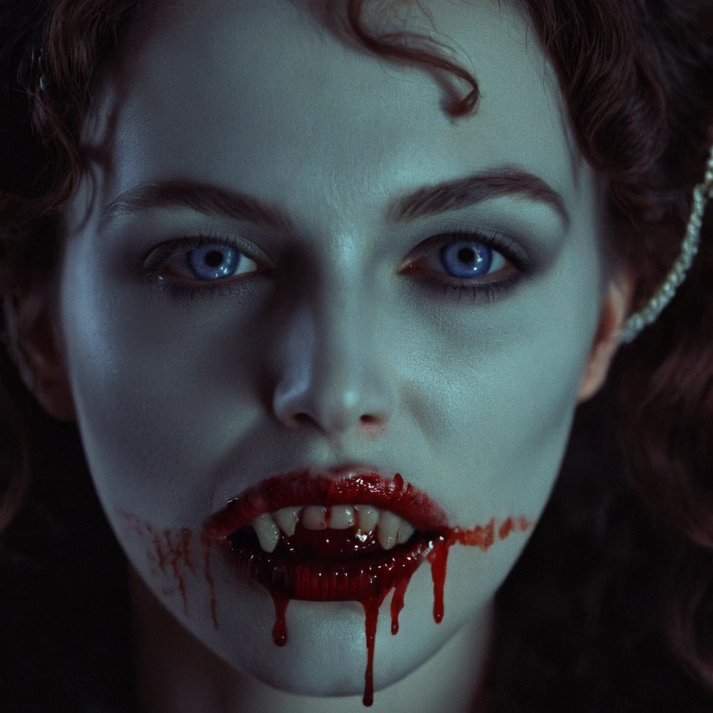 cinematic film still of  <lora:Sharp Detailed Image:0.1>
 <lora:Bram Stoker Dracula style:1>
In 1897 London White skin Vlad undead vamp a creepy looking person with a bloody face,different,1girl,solo,teeth,lips,blood,portrait,blood on face,realistic,nosebleed , horror, scary, thriller, 1980's style, movie themed, sharp, detailed, epic cinematic photography, artistic, dramatic light, cinematic color style, Kodak film style, Bram Stoker Dracula style, shallow depth of field, vignette, highly detailed, high budget, bokeh, cinemascope, moody, epic, gorgeous, film grain, grainy