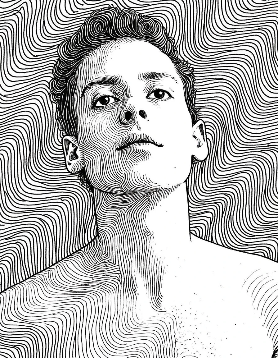 random1ze a black and white illustration, a man