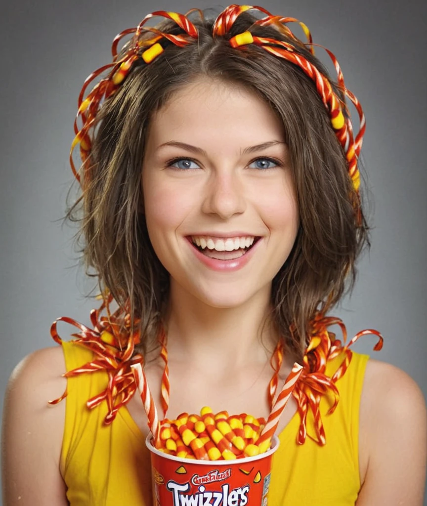 <lora:Sara_Raftery-SDXLe15:0.8> with a cute grin, 
full torso photo, photorealistic,
young beautiful (Sara_Raftery:1.1) dressed completely in twizzlers and candy corn,