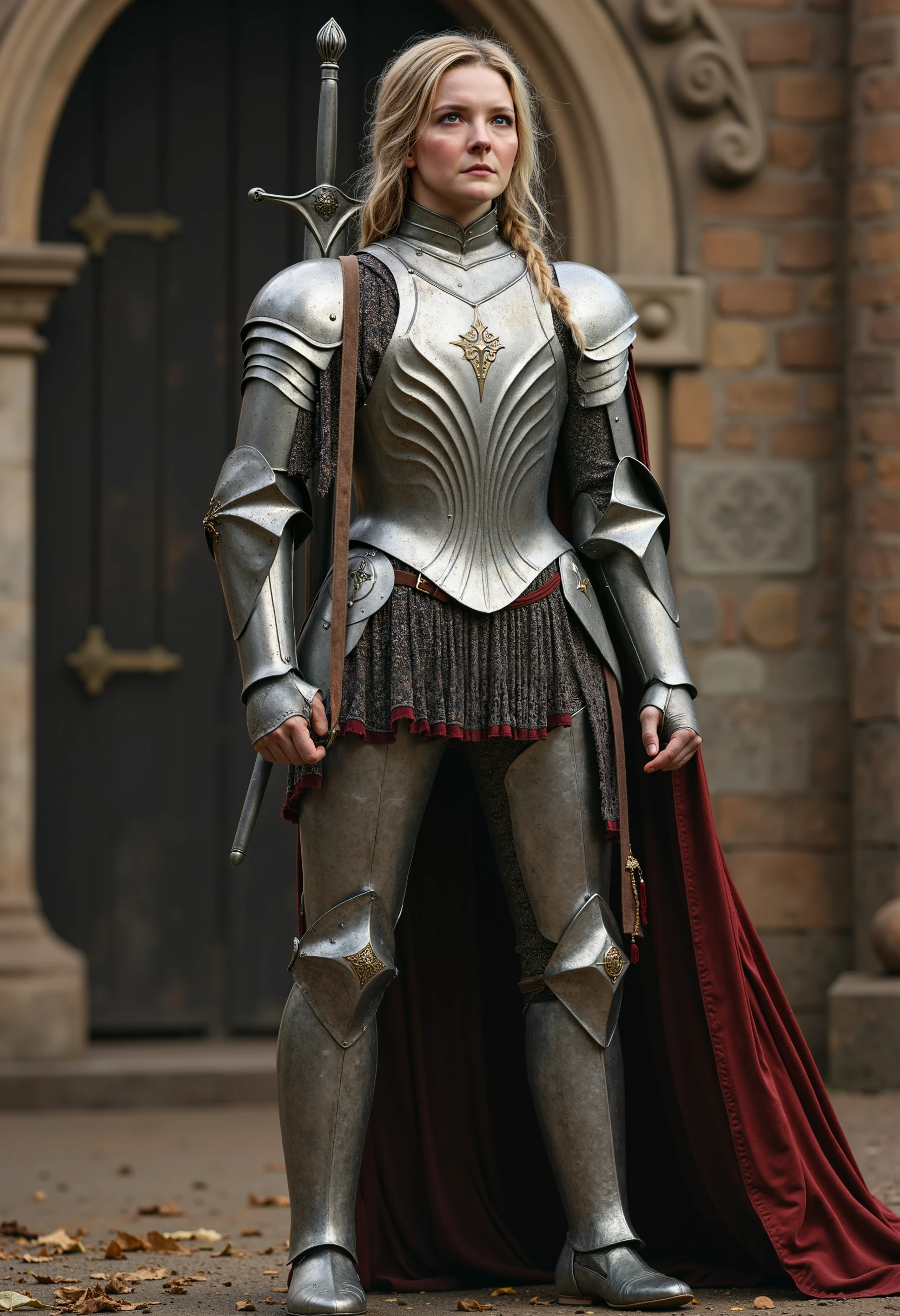 g4l4dr1el, raw photo of a woman in armor in an action pose, 8k, masterpiece, brilliant composition