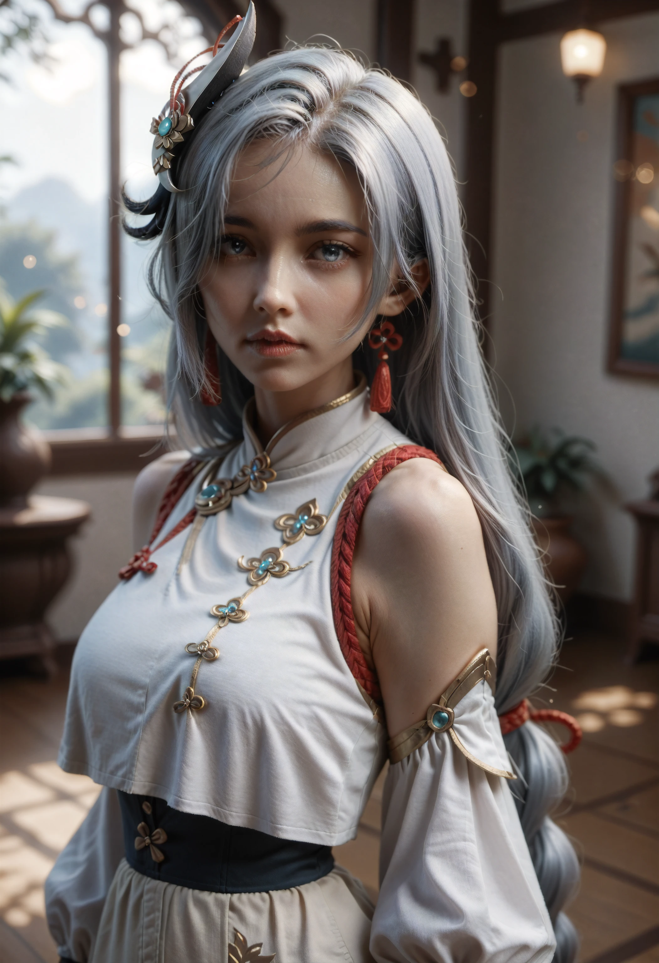 score_9, score_8_up, score_7_up, shenhe_\(genshin_impact\), genshin_impact, blue_eyes, white_hair, portrait, standing, mage guild, indoors, film, d4113.safetensors, <lora:test\d4113.safetensors:1.0>