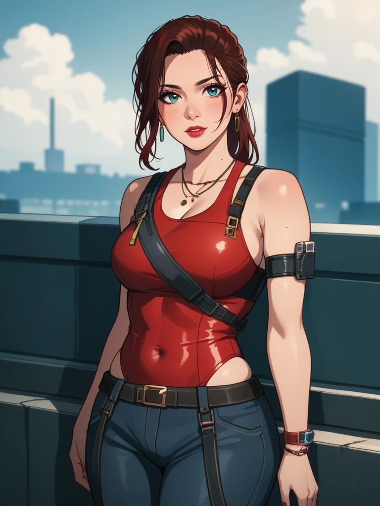 score_9, score_8_up, score_7_up, source_anime, cartoon, manga, candid, <lora:Claire_Russell-000008:.58>, claire russell, cyberpunk 2077, claire2077, a woman with red hair and (red sheer swimsuit), (panty bulge), curvy, soft body, (softy tummy), skindentation, looking at viewer, lipgloss, (perfect face)