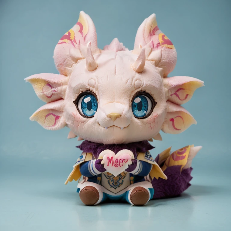 zPDXL,masterpiece,best quality,amazing quality,best aesthetic,absurdres,<lora:woafu_plushify_sdxl_v02:0.9>,realistic,
<lora:Mizutsune-XL-ADAM-V2-000035:0.9>,mizutsune,dragon,(purple tail fur:1.1),authro,fluffy tail,feral,blue eyes,claws,chest fur,neck tuft,
cute,(plushify, chibi,  character stuffed toy:1.3),sitting,smirk,holding giant heart,looking at viewer,8k,extremely detailed,digital art,clothed,clothing,