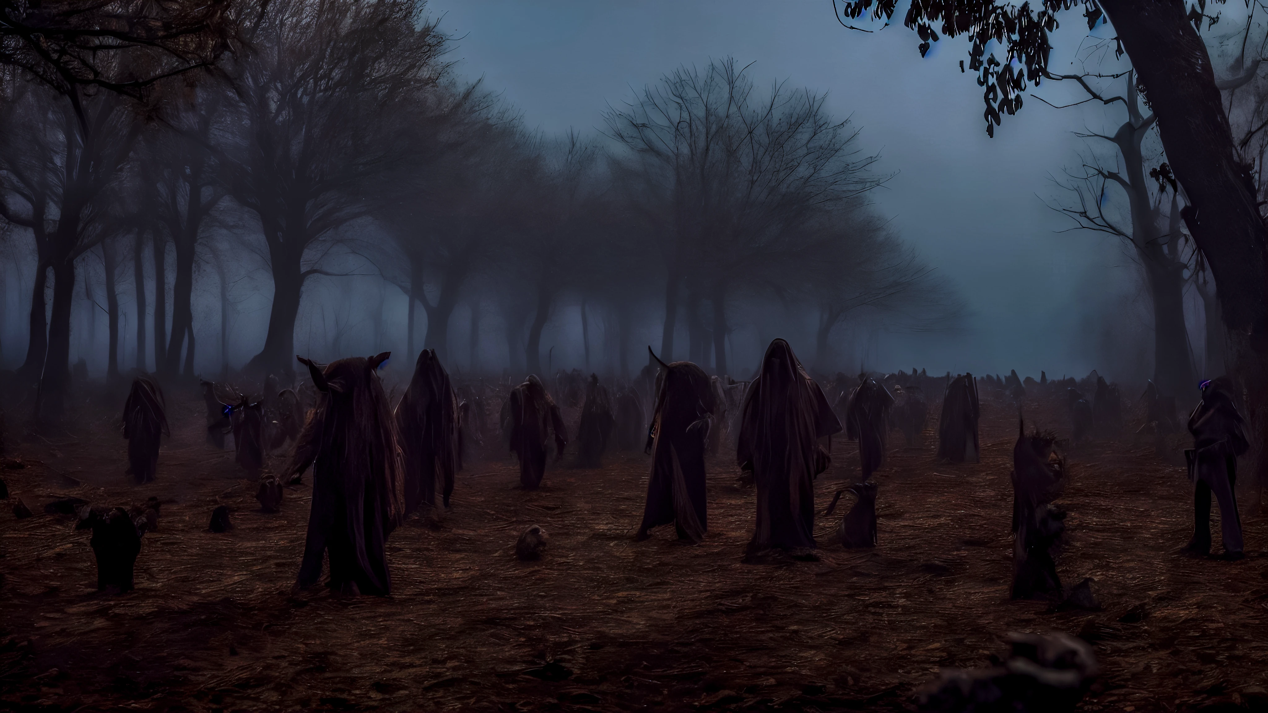 (masterpiece, best quality:1.2), demonic ritual, men cutting animal, UHD, HDR, 8k, ultra-wide angle, award winning