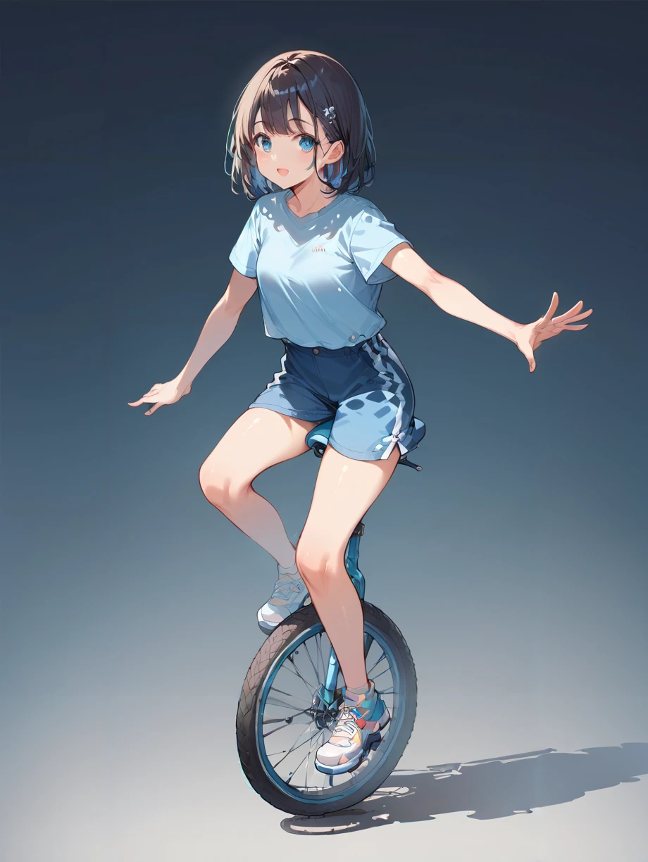 score_9, score_8_up, score_7_up,source_anime, high res image,masterpiece,best quality,(adult woman:1.0),cute face,clear skin,shiny hair,ultra detailed eyes,simple background,
 <lora:unicycle_pony_V1.0:1> unicycle, ridingãï½ãï½ï½