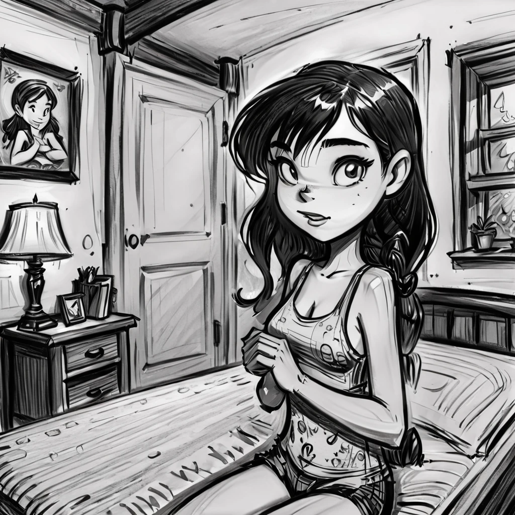 drawix18 girl in bedroom, black ink, very detailed <lora:drawix18:0.8>