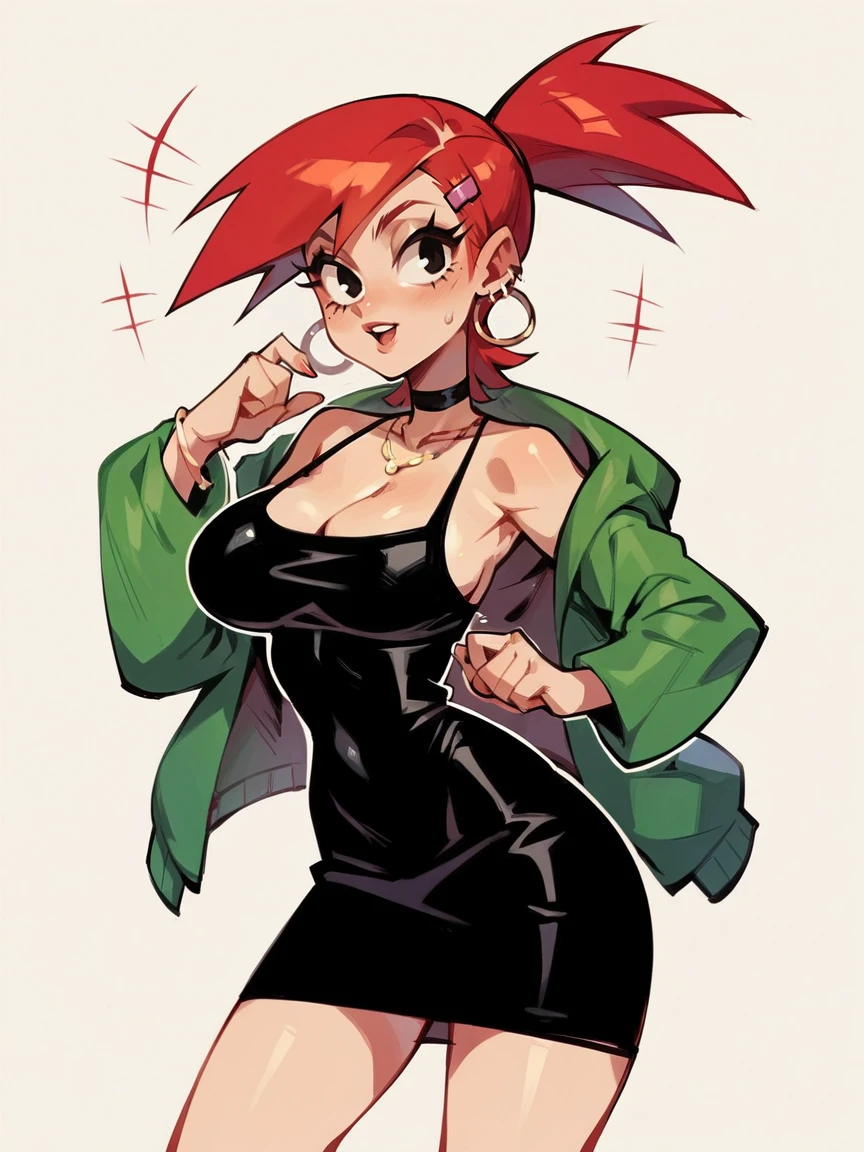 score_9, score_8_up, score_7_up, score_6_up, score_5_up,   <lora:FrankiefosterXLP:0.8> frankie foster, 1girl, solo, skirt, red hair, black dress, curvy, large breasts,