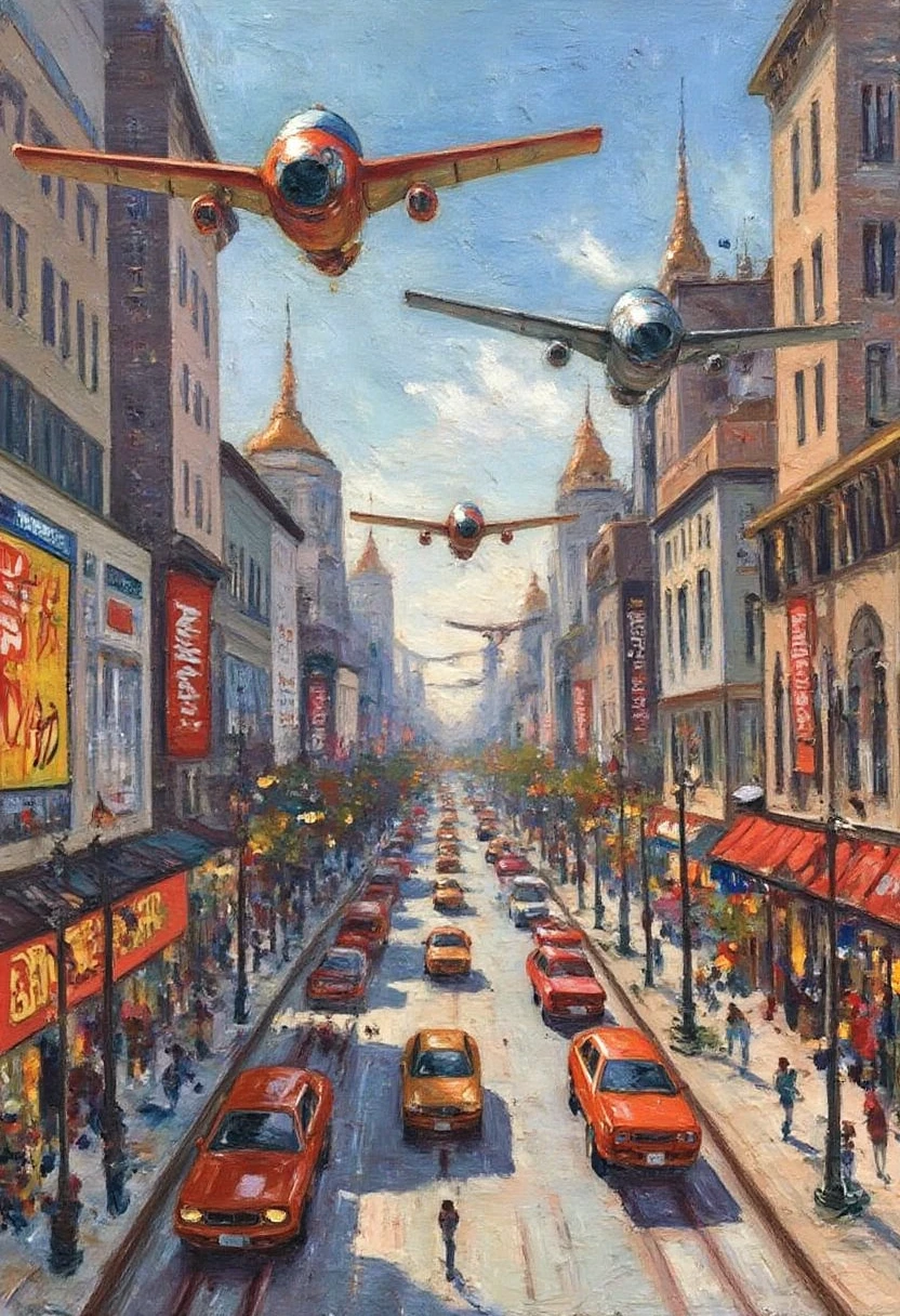 ImpressionistStrokes, Modern city full of flying cars