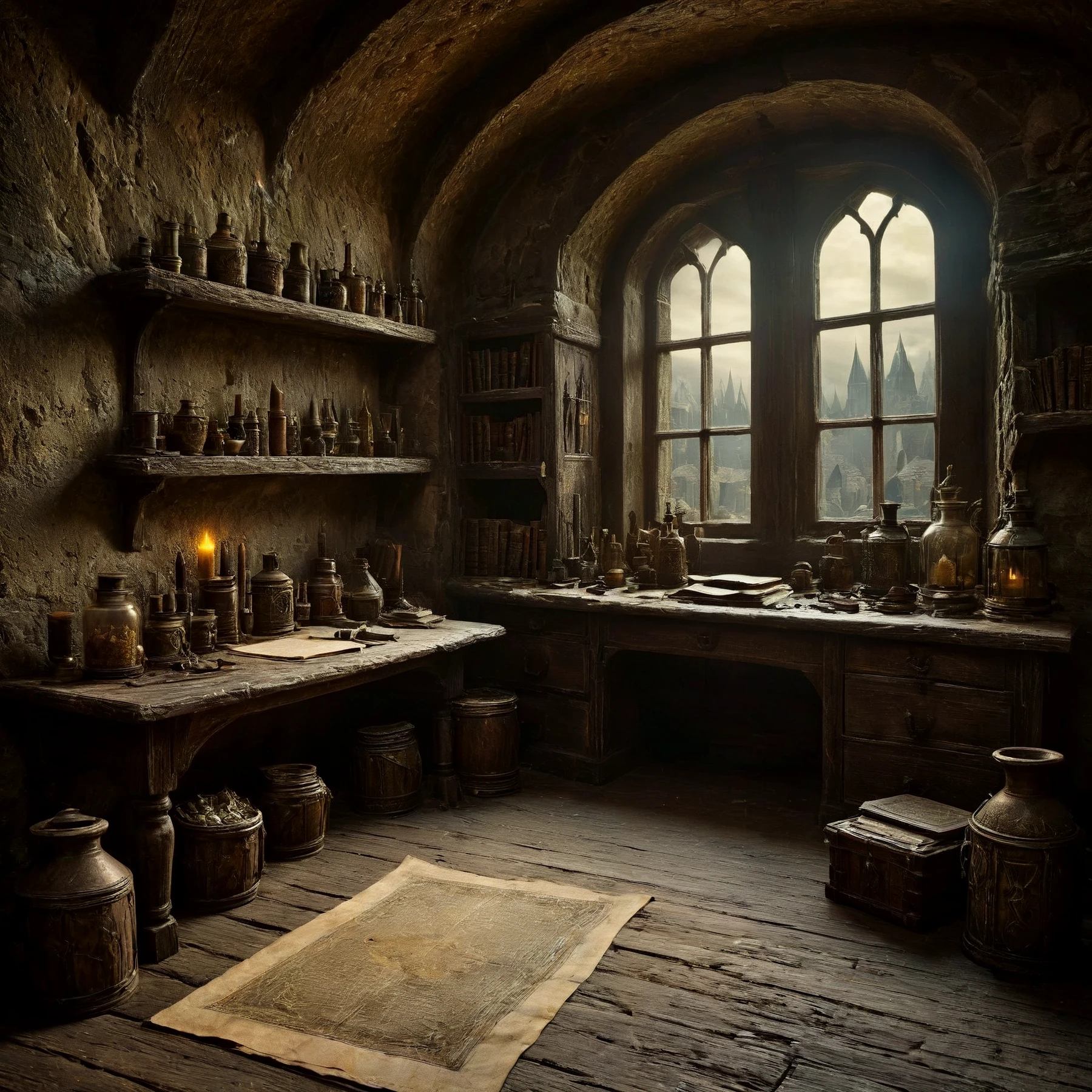 An ancient room, a wizard's lair, shelves filled with magical books and potions. A mystical room filled with wonder. Dazzling.
Atmospheric. Rustic.
<lora:Medieval02-00_CE_SDXL_64x32x120x2bOT:0.8>
mdvlCE