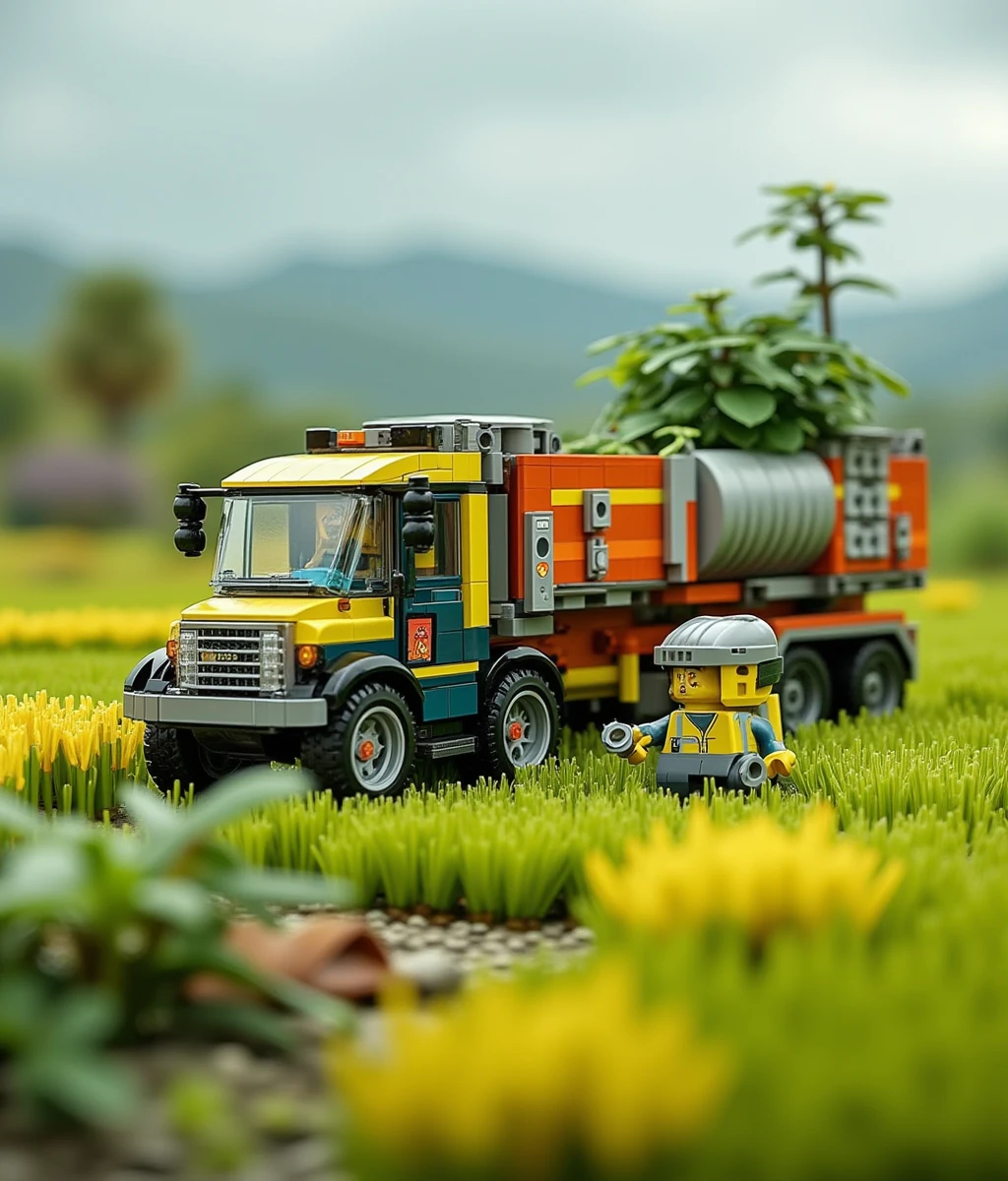 lego,a truck working on rice field