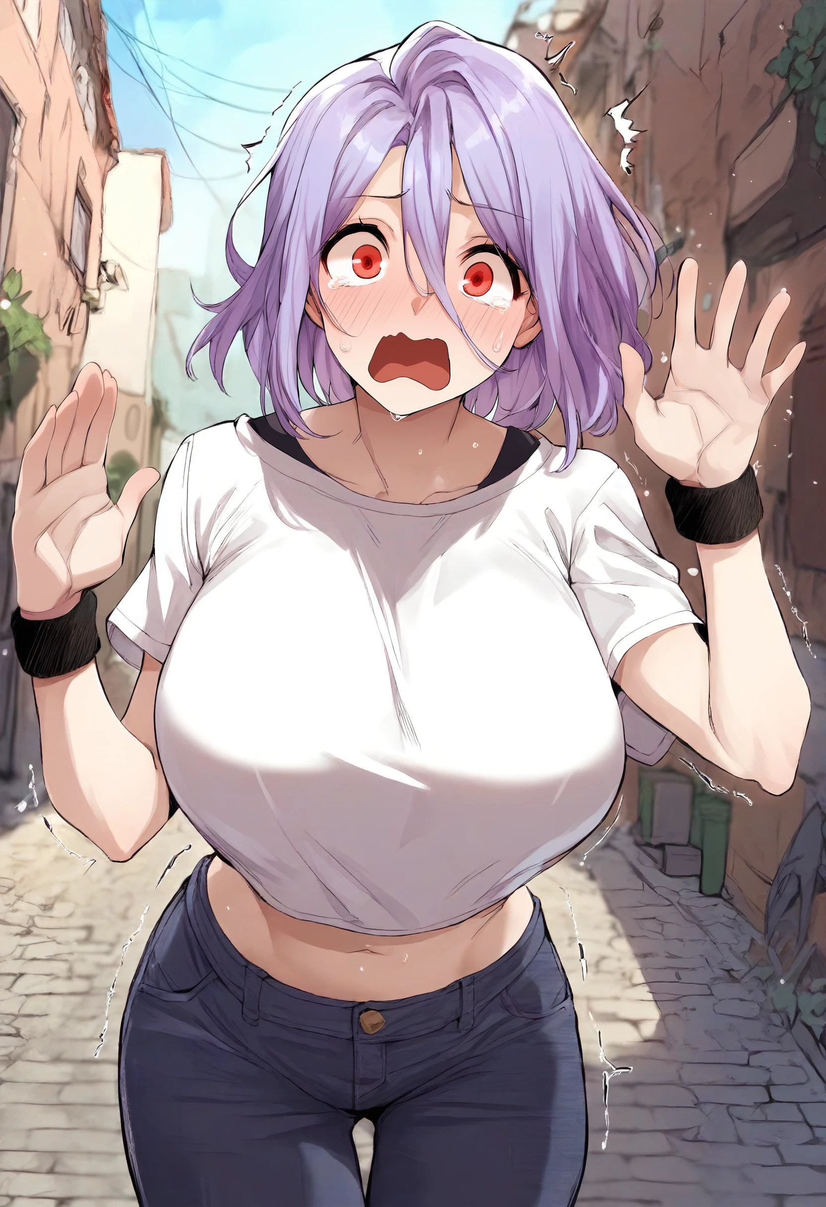 short girl and half-naked black man, A girl wearing an oversized plain T-shirt seduces the viewer while staring at him., view from bellow, healthy thighs,(Ahegao:1.5, roll your eyes 、netorare face:1.5),
, , (evil smile:1.2), off shoulder,(Wet), long sleeve, sunburned skin, Saucy,( blush, Naughty play from behind, NTR composition、wet、from the front)
((Perverted sweaty half-naked man puts his hand on the girl's shoulder:1.2)),
absurd solution, Super detailed, highest quality, cute illustration,