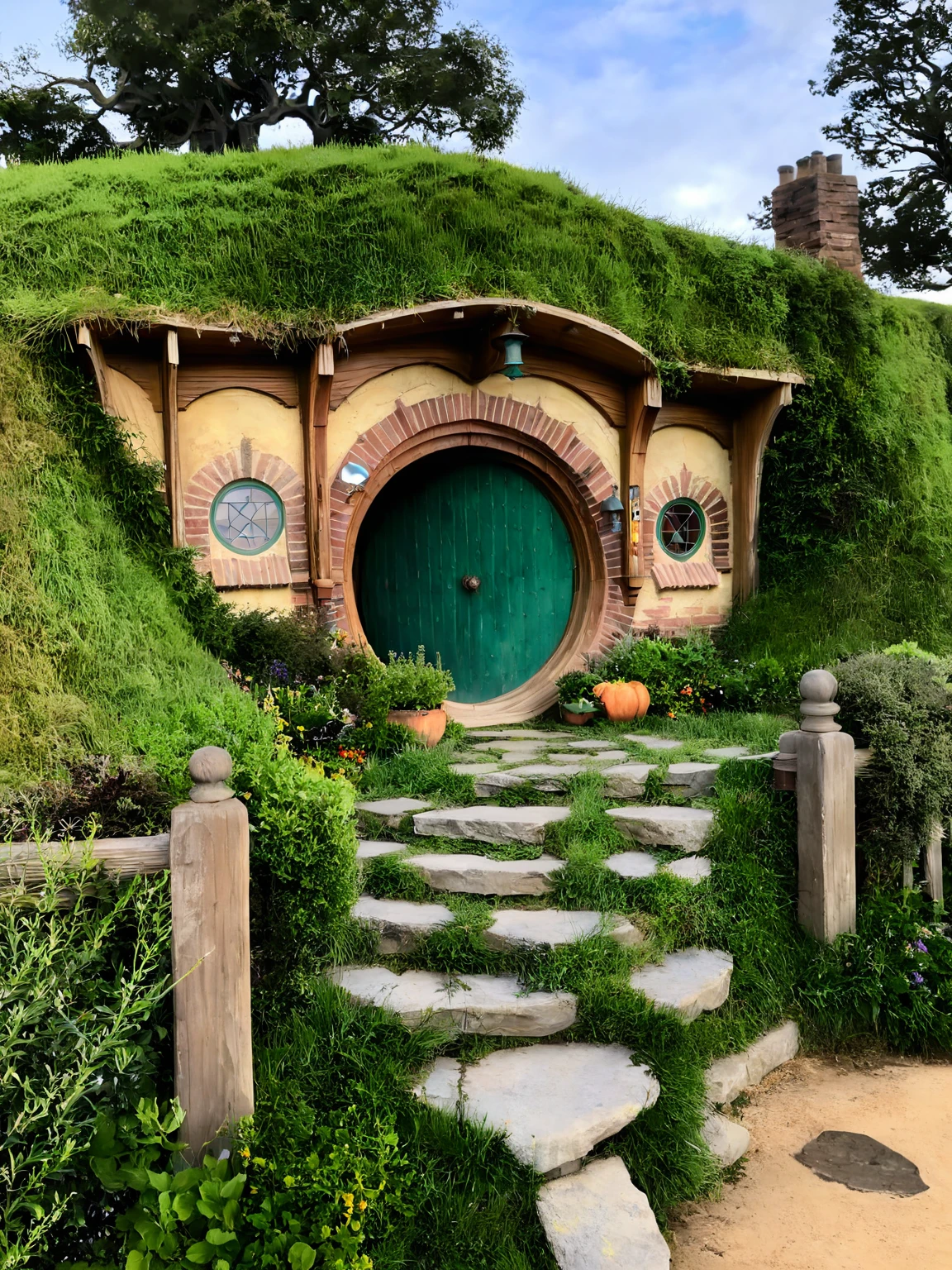 <lora:JJsHobbitHouse_XL:1>, ((Hobbit House)),  masterpiece, best quality, building,  (outdoors), plant, scenery, ((sky)),  center composition,  bush, day, grass, no humans, road,  door, window,