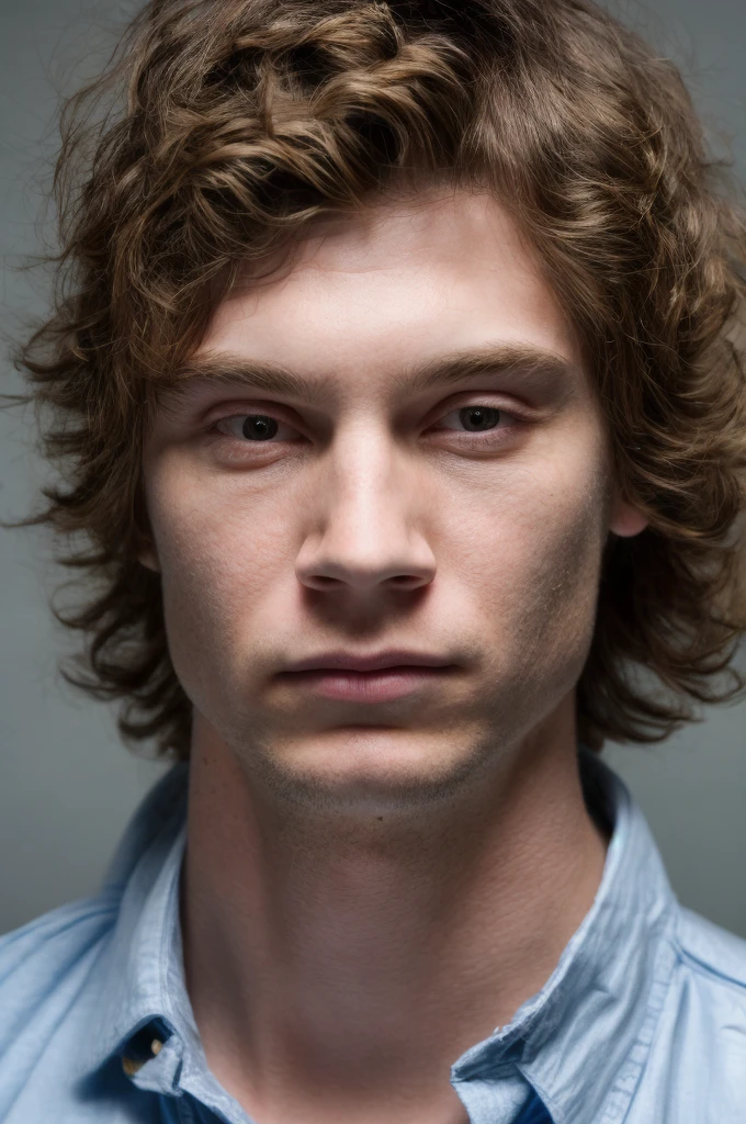 solo, highest resolution highly detailed photograph. head shot, portrait, looking at viewer, Evan, blue dress shirt, perfecteyes,