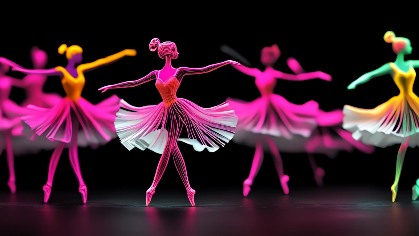 <lora:artfullyTILTSHIFT:1>
((Moment to moment, moment to moment,
Choose a path, choose a path,
The future, the future,
No longer, no longer, the past.))
dancers, ballerinas, neon, tilt shift, black background