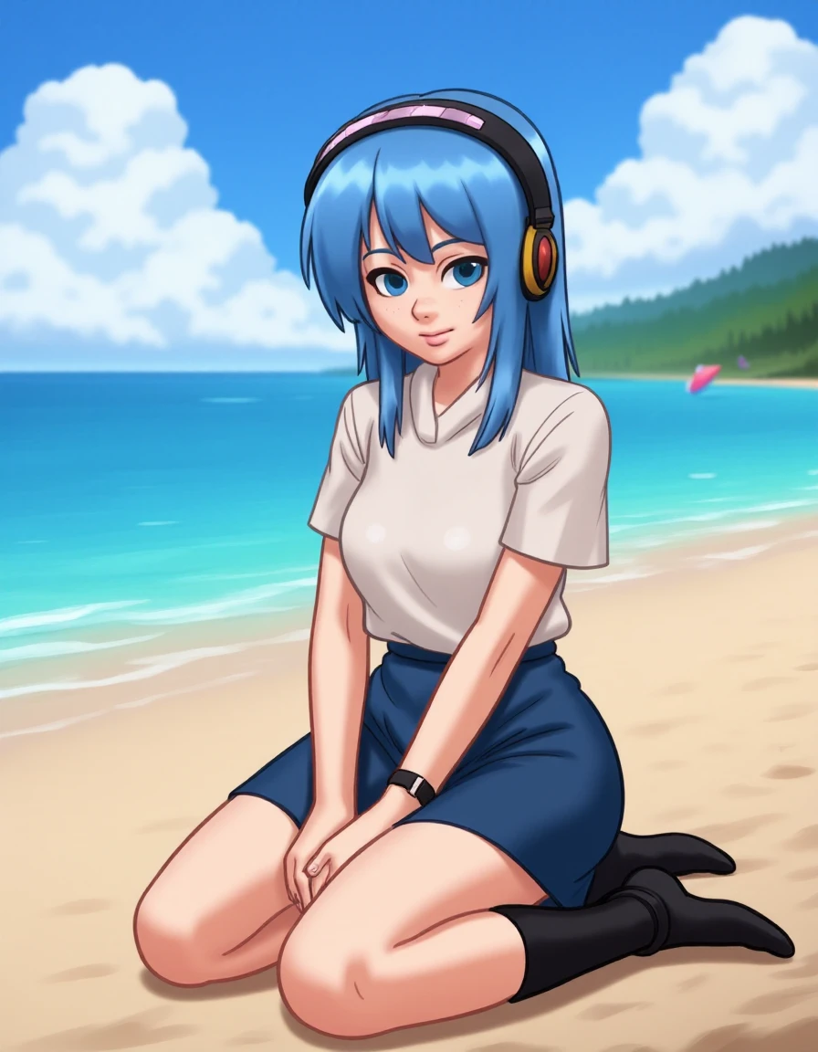 A digital painting of a blue haired emo girl sitting at a beach, looking at the viewer
<lora:Summertime Saga_epoch_10:1>