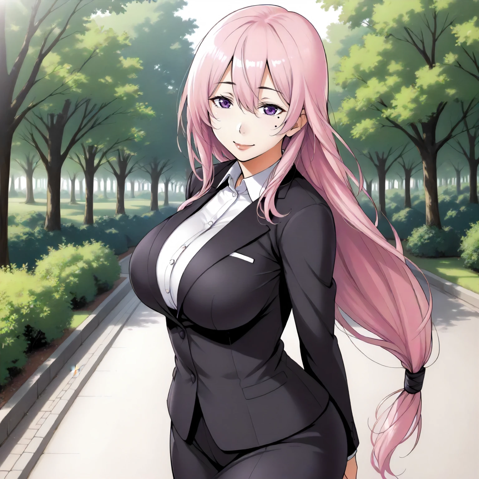 <lora:ToY_AkoNijyouXLpony001>,
outdoors,nature,
smile,
solo,
AkoNijyou,1girl,pink hair,long hair,purple eyes,
one mole under eye,
low-tied long hair,
large breasts,
wide hips,
standing,
business_suit,