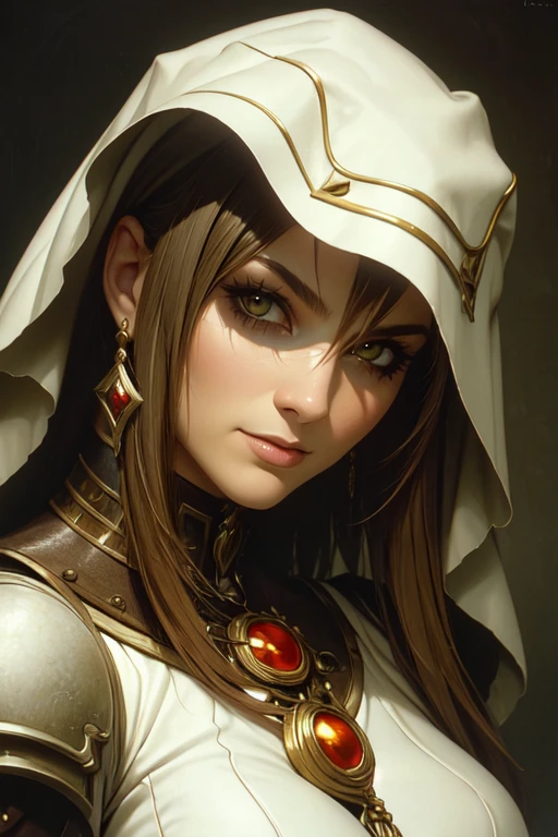 <lora:DnDDarkestFantasy:0.6> ArsMJStyle, DnDDarkestFantasy, treme detail, highres, absurdres, face, cryptic, ArsMJStyle, dnddarkestfantasy, dark fantasy, stylized by alphonse mucha, loish and wlop, photograph, Jolien, Ilford HP5, photography, sci-fi, close-up, aidmaCODskins