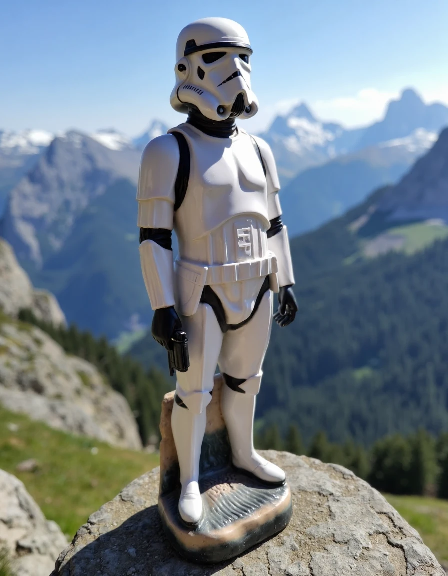 A stormtrooper porcelain statue, on a mountain <lora:Porcelain_boy_Flux_v1:0.9>