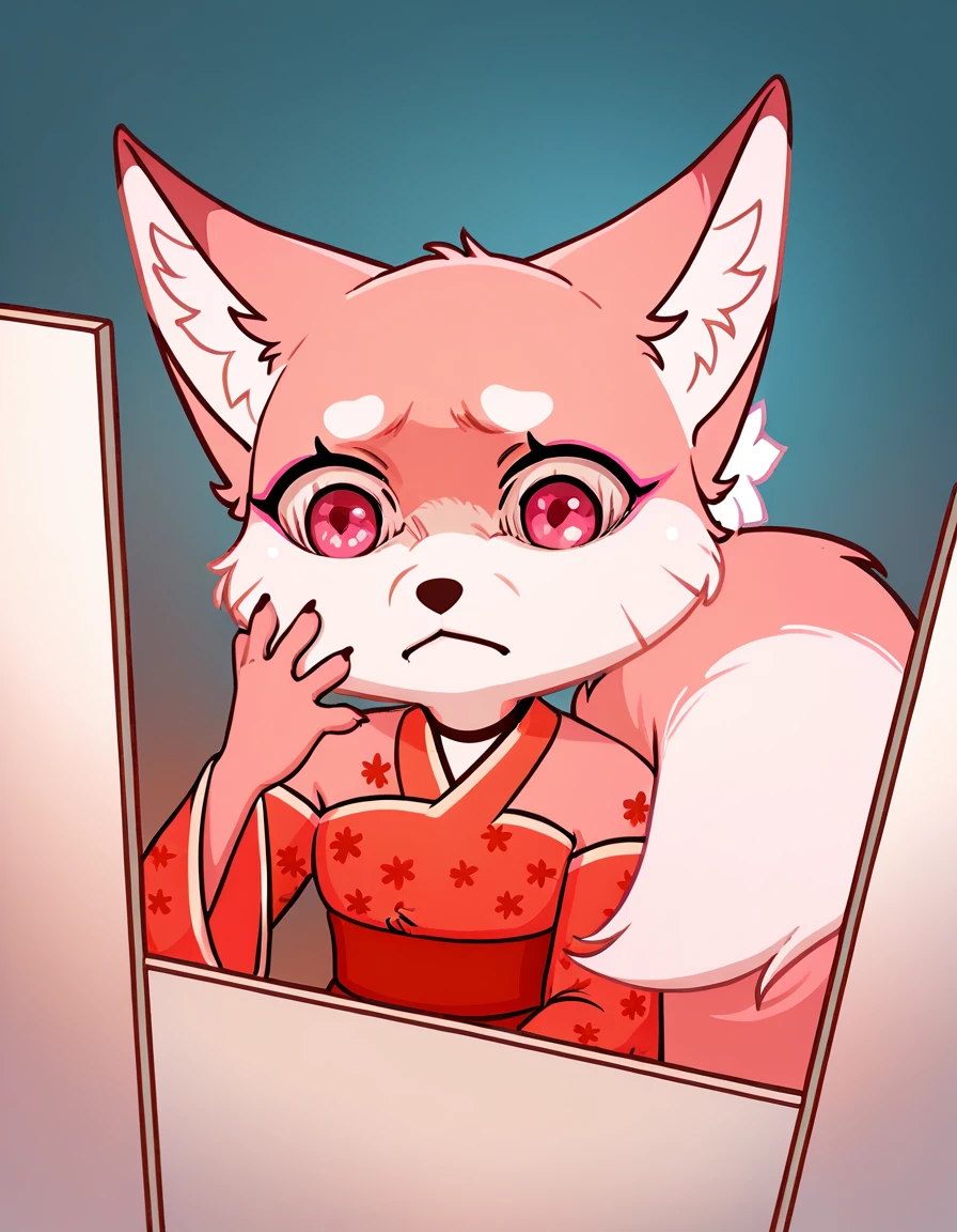 score_9, score_8_up, score_7_up, score_6_up, score_5_up, score_4_up,
Kitsune_Ai, solo, pink fur, white fur, two tone fur, fox, ping eyes, red kimono<lora:Kitsune_Ai_XL:0.9>  YelenaFacePrdy, shaded face, closed mouth
 <lora:YelenaFaceParody_pdxl_Incrs_v1:1>