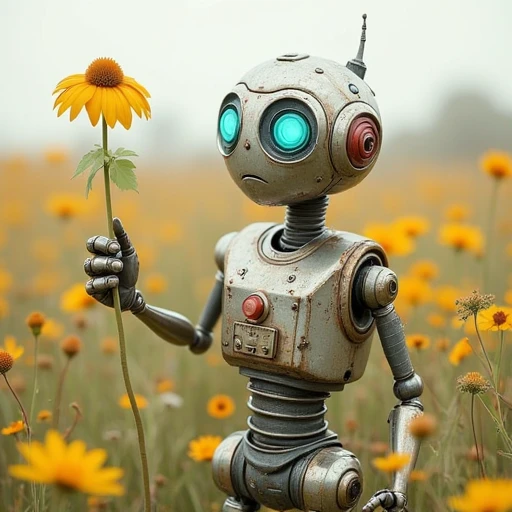 CUTE ROBOT HOLDING A FLOWER