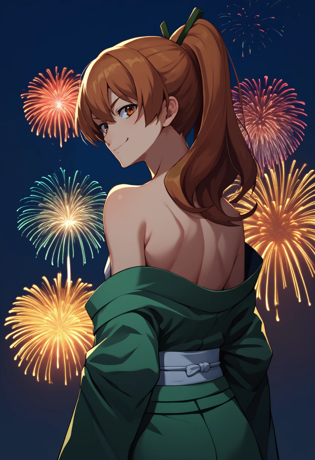 score_9, score_8_up, score_7_up, source_anime, <break> from behind, solo, 1girl, agkseryu, smirk, looking back, long hair, brown hair, ponytail, brown eyes, japanese clothes, green kimono, off shoulder, bare shoulders, fireworks
<segment:yolo-face_yolov8m.pt,0.4,0.5//cid=1>