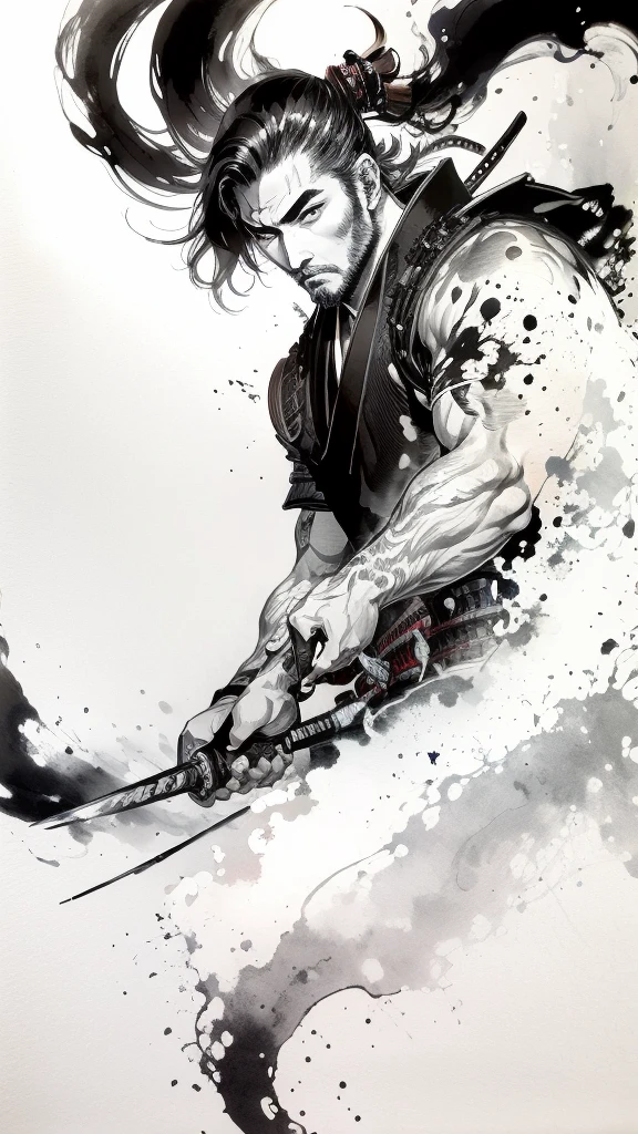 best quality,masterpiece
1boy, samurai
<lora:inksamurai_V03:1>  inksamurai ,, (Ink wash painting:1.1),(ink splashing:1.1)