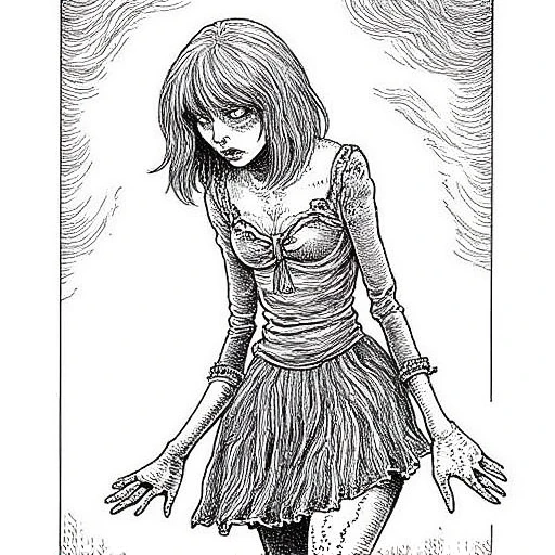 black and white garychalkdrawing of Taylor Swift dressed as a zombie