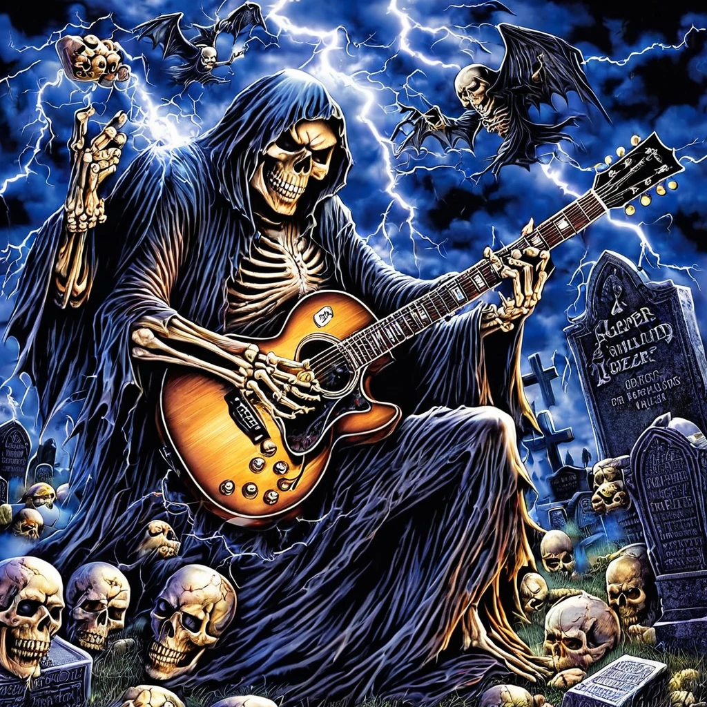 11skull11, reaper in the graveyard  playing guitar lightning