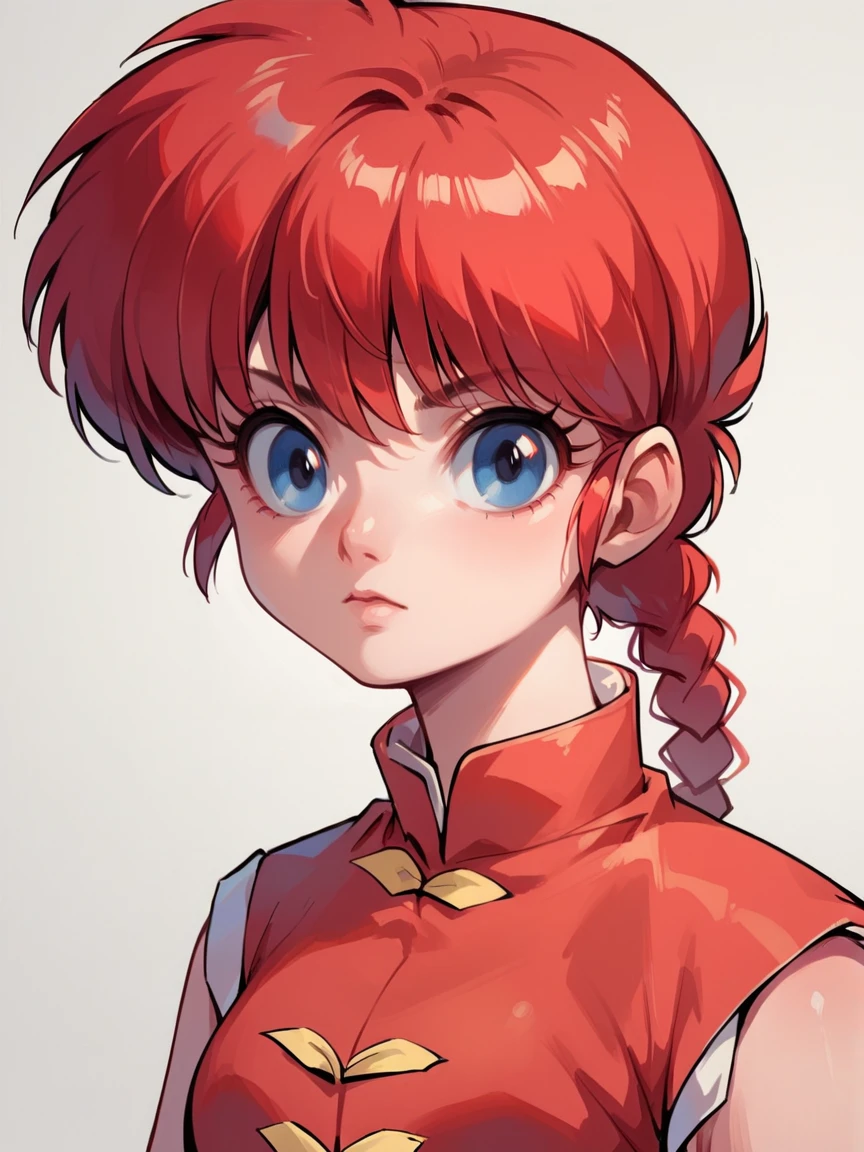 score_9, score_8_up, score_7_up, score_6_up, score_5_up,  <lora:RanmaXLP:1> ranma, red hair, 1girl, solo, blue eyes, braided ponytail, chinese clothes