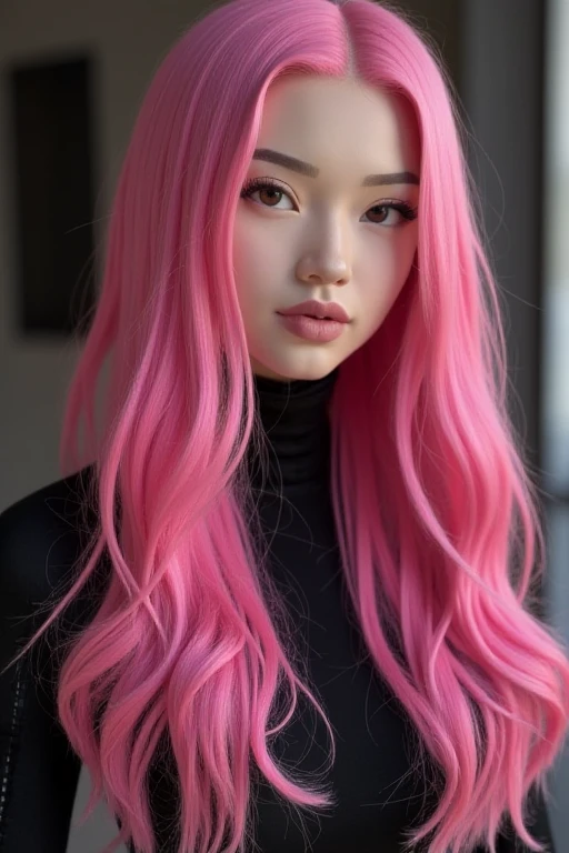 a high quality 4k detailed photo of a woman with long pink hair wearing AmeshinTHERE fashion