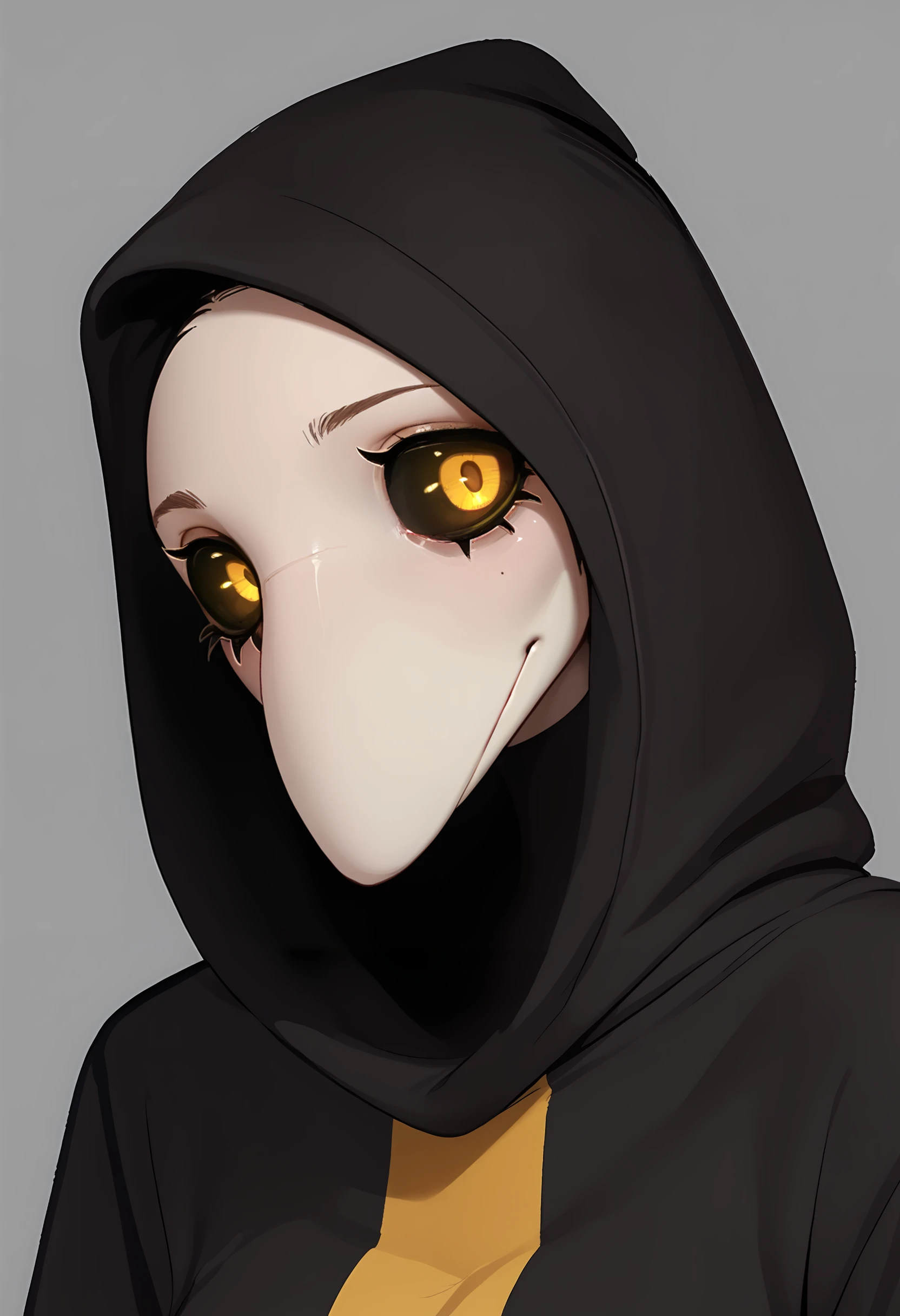 score_9, score_8_up, score_7_up, score_6_up, score_5_up, score_4_up, 1girl, <lora:MargaretPD:0.85>  solo, yellow eyes, colored sclera, black sclera, hood, hood up, close up, face focus, 
simple background,