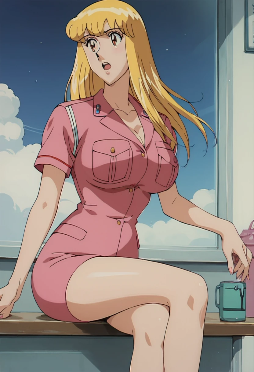 score_9, score_8_up, score_7_up, highres, masterpiece, 1woman, solo, long hair, sexy, r3iko, busty, breasts, anime coloring, medium breasts, policewoman, police uniform, large breasts, retro artstyle, sexy body, skirt, long legs