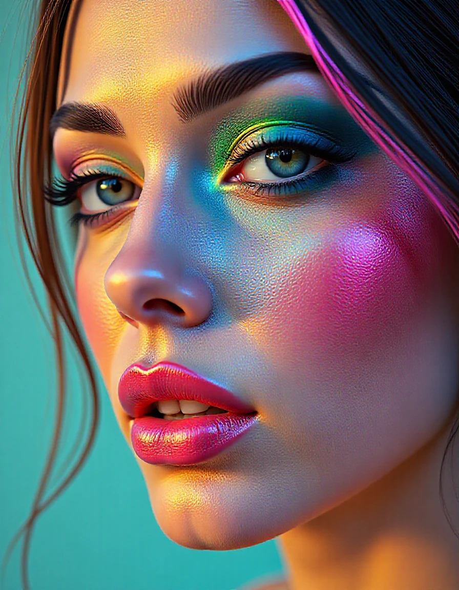 An abstract portrait of a woman, with bold colors and expressive lines. Hyperrealistic, 4K,HDR, close frame.