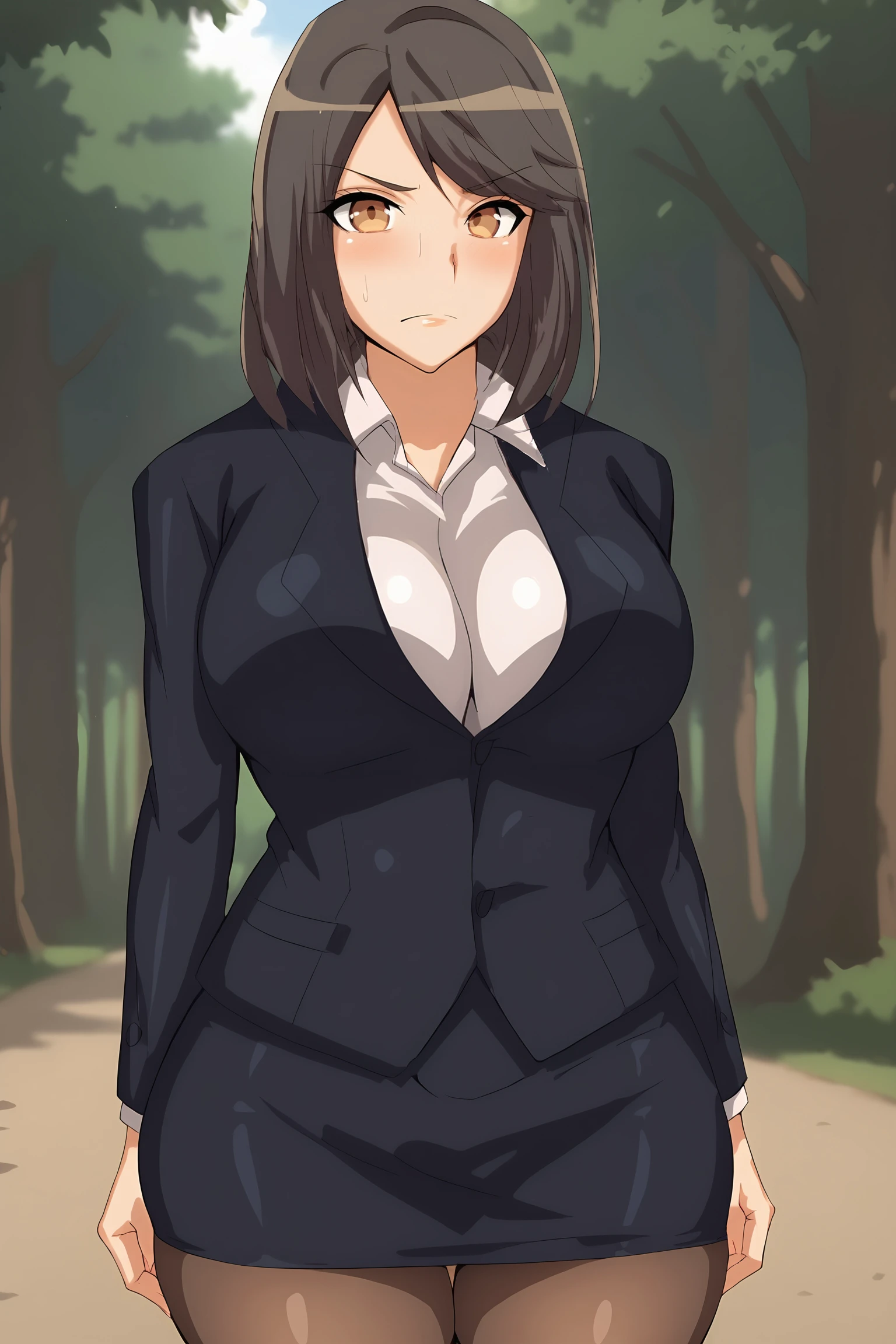 score_9, score_7_up,
BREAK
solo, 1girl,    angry, v-brows,,
<lora:shinkawa-sensei-13:1>, sh1nkawa-sensei, (mature female:0.7),
white shirt, collared shirt, black skirt, black jacket, black pantyhose, formal, pencil skirt, miniskirt, business suit, teacher, skirt suit, long sleeves, dress shirt,
BREAK
jump,
forest, thick foliage, tall trees, peaceful,