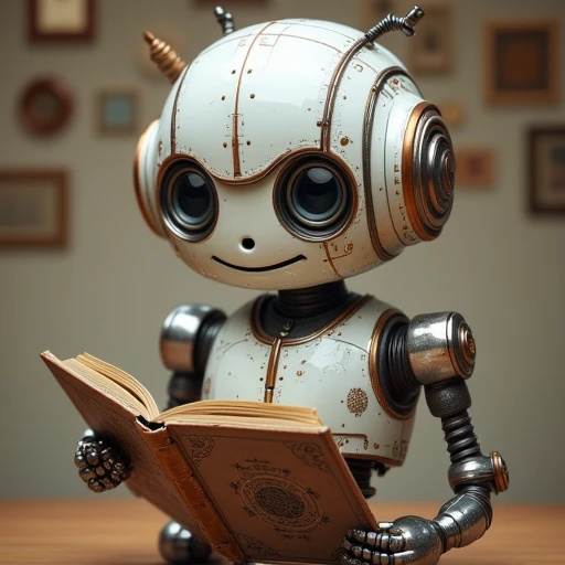 CUTE ROBOT READING A BOOK