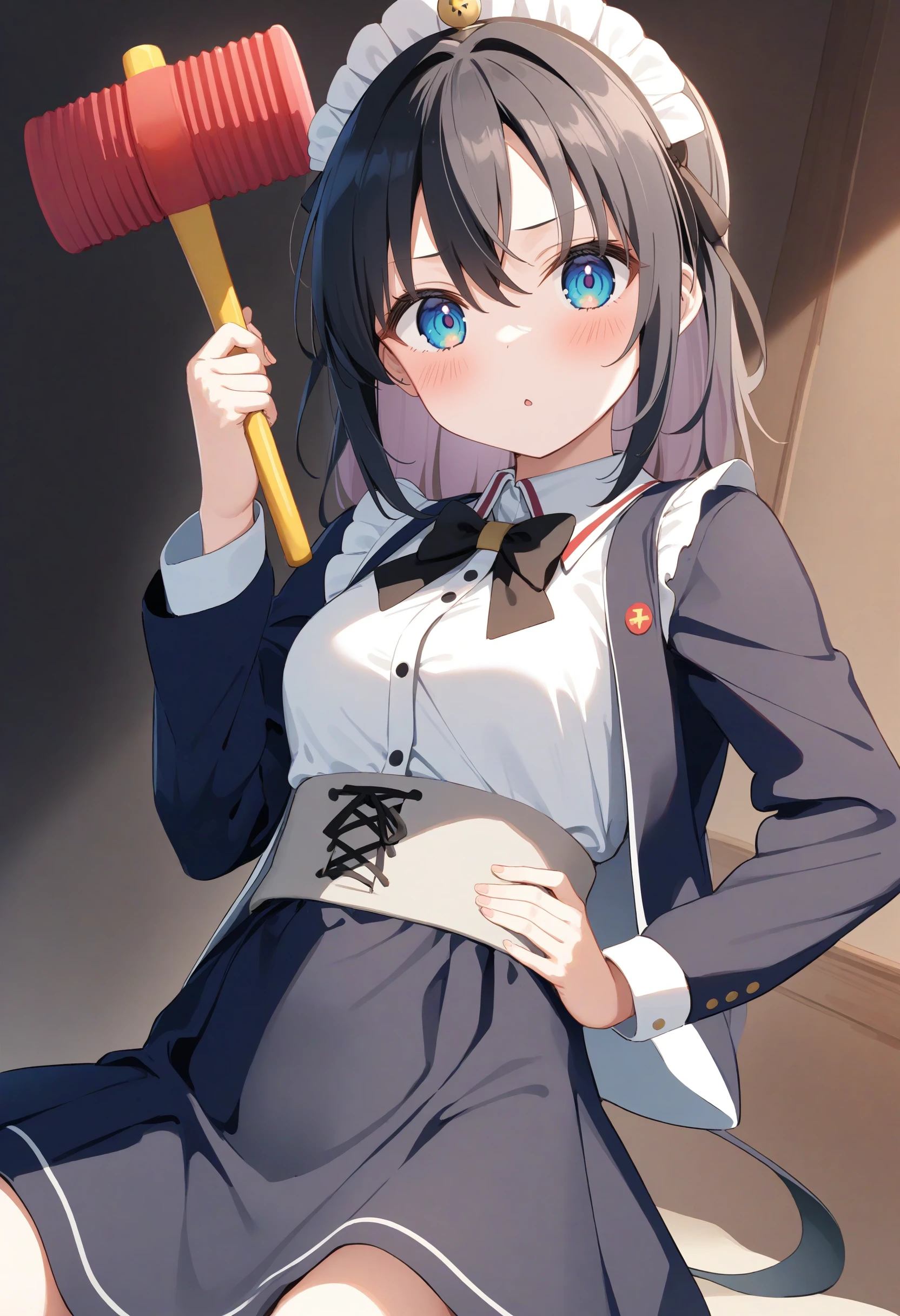 1girl,sincos, ningen mame, toosaka asagi,solo,medium breasts,20yo,maid,maid headdress,
piko piko hammer, toy hammer, holding, <lora:pikopikohammer_XL_v1:0.8>
best quality, very aesthetic, absurdres