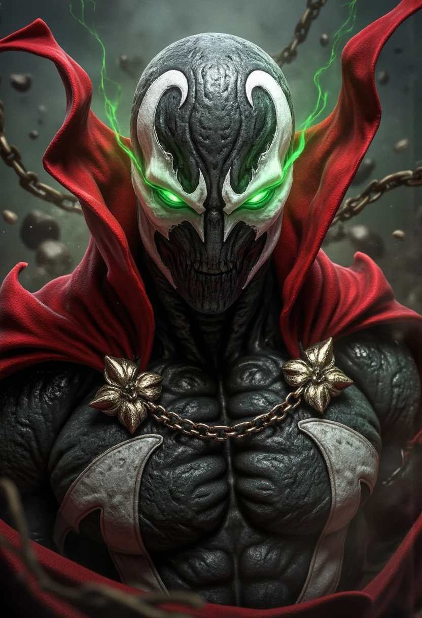 Spawn, green eyes, bw suit