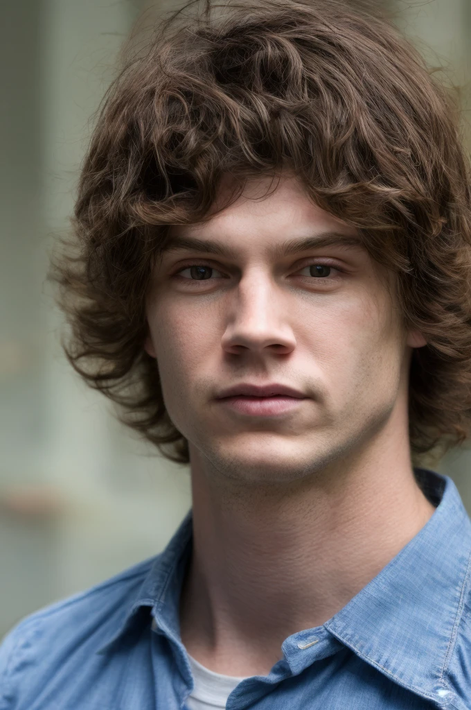 solo, highest resolution highly detailed photograph. head shot, portrait, looking at viewer, Evan, blue dress shirt, perfecteyes,