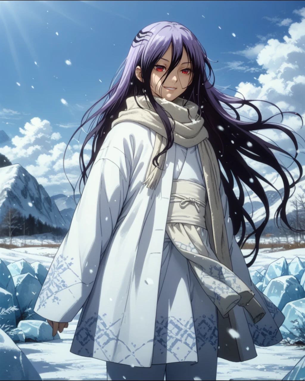 score_9,score_8_up,score_7_up,source_anime,
day,in winter,field,snow,ice,
Setsura,solo,red eyes,1girl,black hair,purple hair,
white kimono,
standing,smile,<lora:Setsura_PONY:1>,