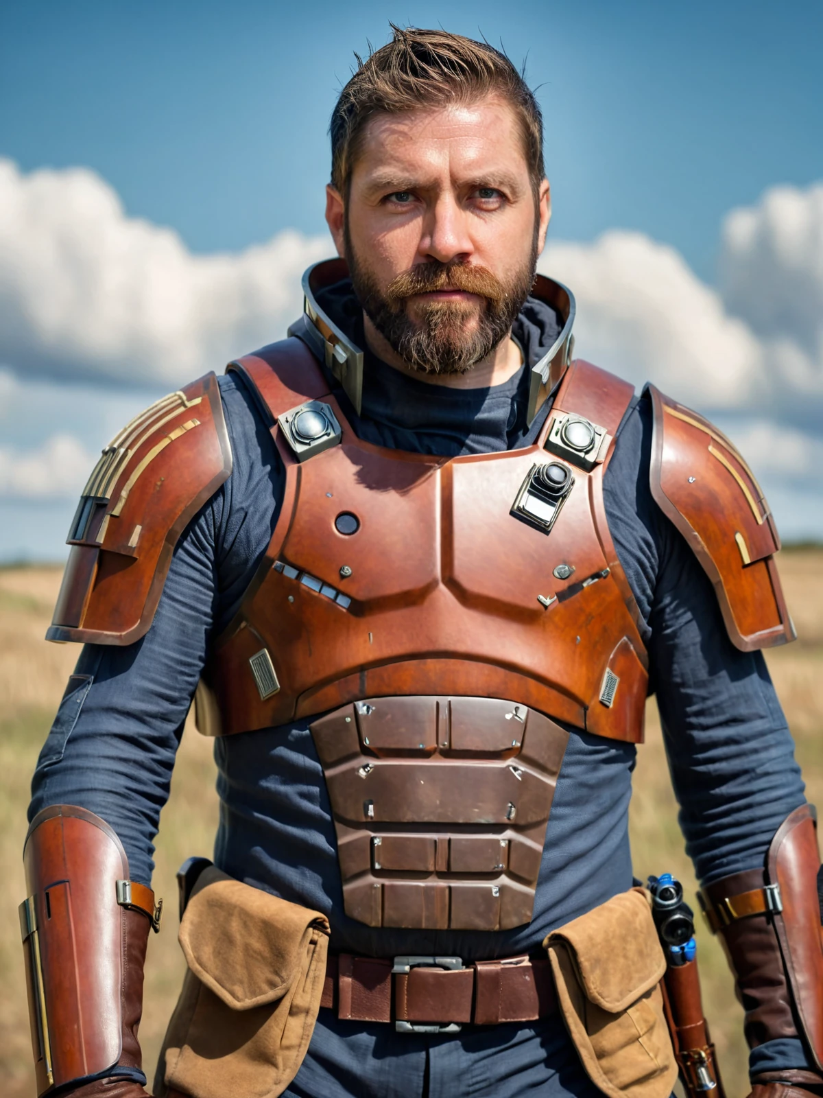 (upper-body1.5) photo of 1man <lora:Ray_Park:1> Ray Park with a beard, wearing star wars style clothing and armor protection elements, leather clothing, outdoors, sky, cloud, no humans, cloudy sky, scenery, sun, captured with a 5d camera, in HDR, 8k resolution, sharp focus, infused with a graphic novel aesthetic, cinematic, detailed, motion picture style, realistic, sci fi style, cinematic light, perfect color, perfect scene, shallow depth of field, vignette, highly detailed, high budget, bokeh, cinemascope, moody, epic, masterpiece, <lora:Rembrandt Lighting style v2:0.6> Rembrandt Lighting style, in the dark Low-key lighting Style <lora:Low-key lighting Style:0.6>