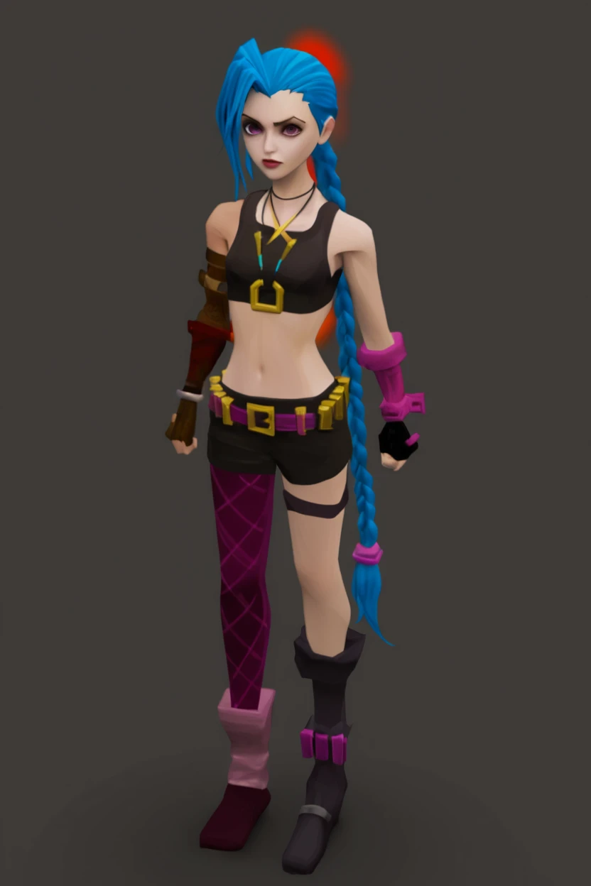 score_9,low-poly, polygon mesh,simple background,full body shot,minimal detailed,a girl,jinx from league of legends,osrs,<lora:osrs:1.0>,