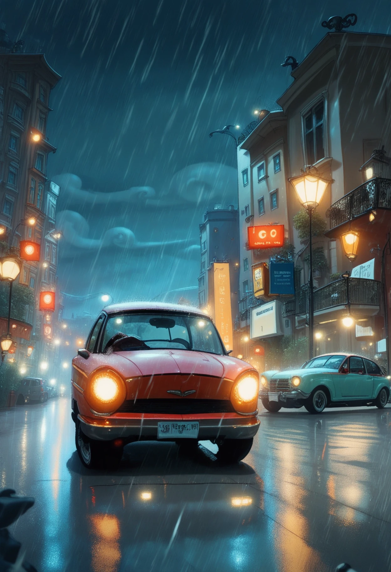 safe_pos, score_9, score_8_up, score_7_up, sports car, city, night, rain