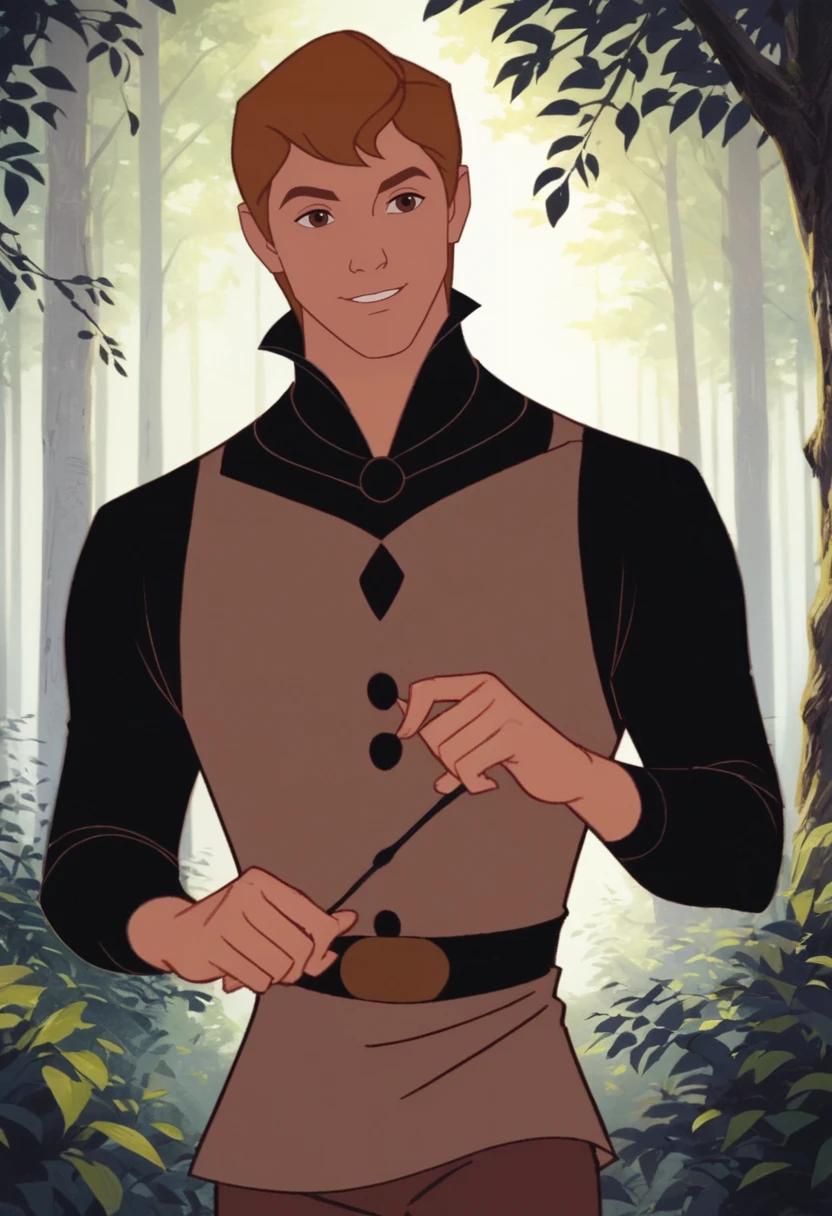 score_9, score_8_up, score_7_up, best_quality, high_quality, very_detailed, Prince_Phillip_SB, 1man, brown hair, brown eyes, black shirt, beige vest, brown pants, solo, in forest, beautiful lighting, beautiful shadows, half_body or full_body, Expressiveh, zPDXL3, <lora:Smooth Anime Style LoRA XL:0.8>, <lora:Prince_Phillip_SB:0.9>, <lora:add-detail-xl:2>, <lora:zPDXL3:1>