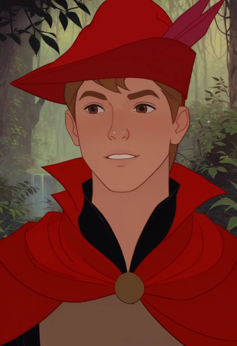 score_9, score_8_up, score_7_up, best quality, detailed, Prince_Phillip_SB, 1man, brown hair, brown eyes, black shirt, beige vest, brown pants, red cloak, red hat, in forest, Expressiveh, zPDXL3, <lora:Prince_Phillip_SB:0.9>, <lora:Smooth Anime Style LoRA XL:0.8>, <lora:Expressive_H:0.8>, <lora:add-detail-xl:2>, <lora:zPDXL3:1>