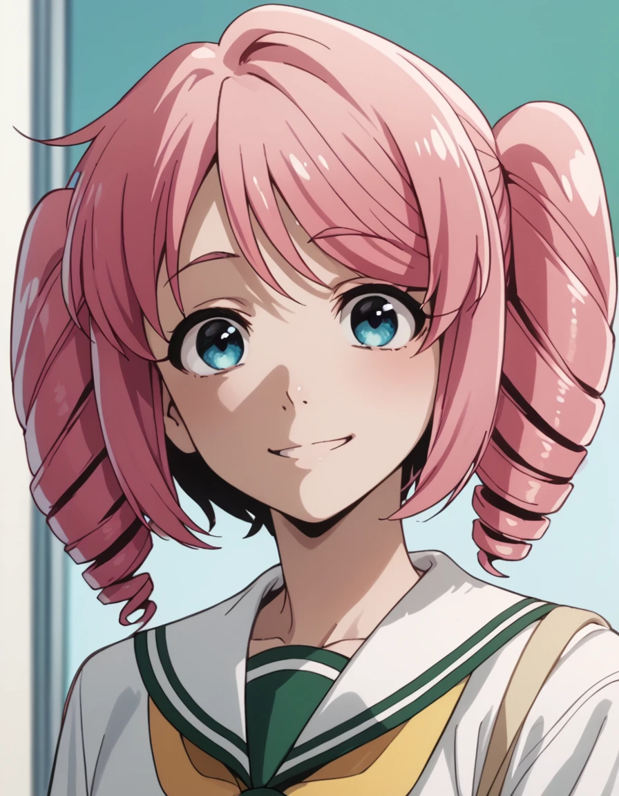 score_9, score_8_up, score_7_up, score_6_up, score_5_up, score_4_up, source_anime    <lora:GushingoverMagicalGirlsSet2:0.8>, soft smile, portrait,  Haruka, short hair, pink hair, blue eyes, school uniform, twin drills,