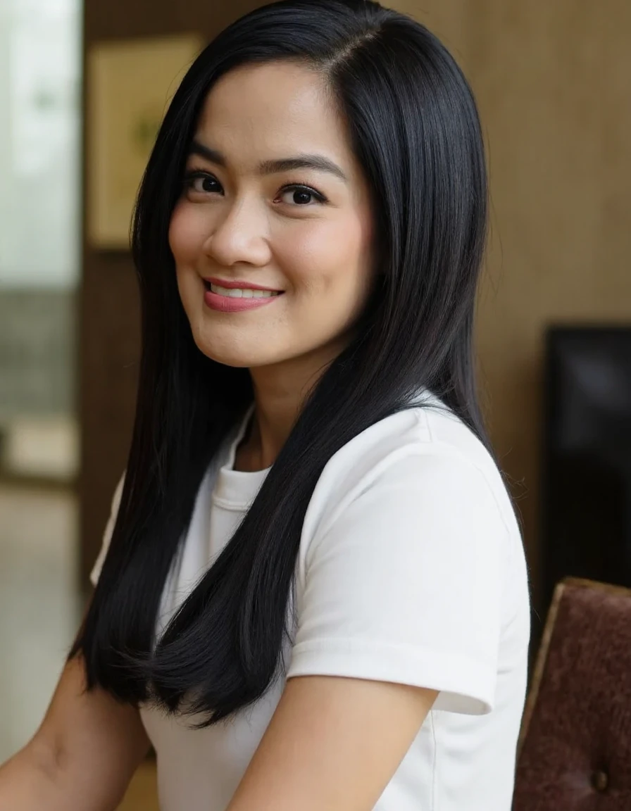Amazing portrait of a sexy woman wearing her long straight luscious black hair, adorable baby, seductively gazing and smiling, glossy lips, parted, blushing intensely, smiling, white t shirt, unzipped hoodie, skinny jeans, (puffed medium chest), perfect body, masterpiece